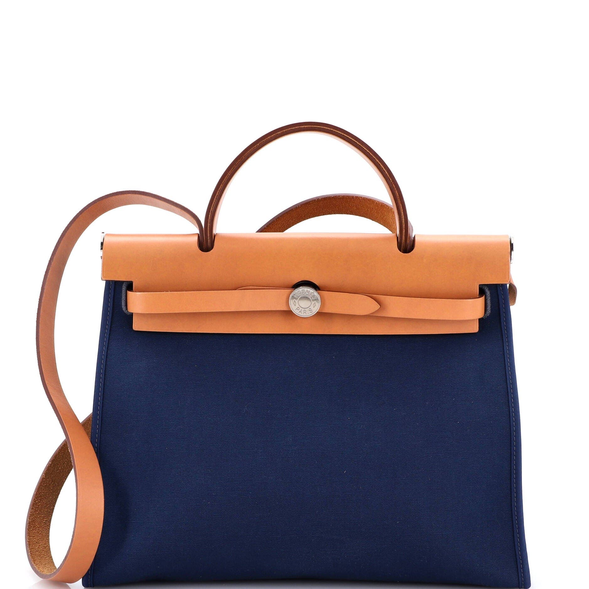 Pre-Owned Hermes Herbag Zip Leather and Toile 31, Main, color, Bleu De Malte