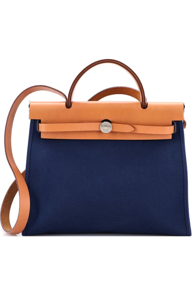 Pre-Owned Hermes Herbag Zip Leather and Toile 31, Main, color, Bleu De Malte