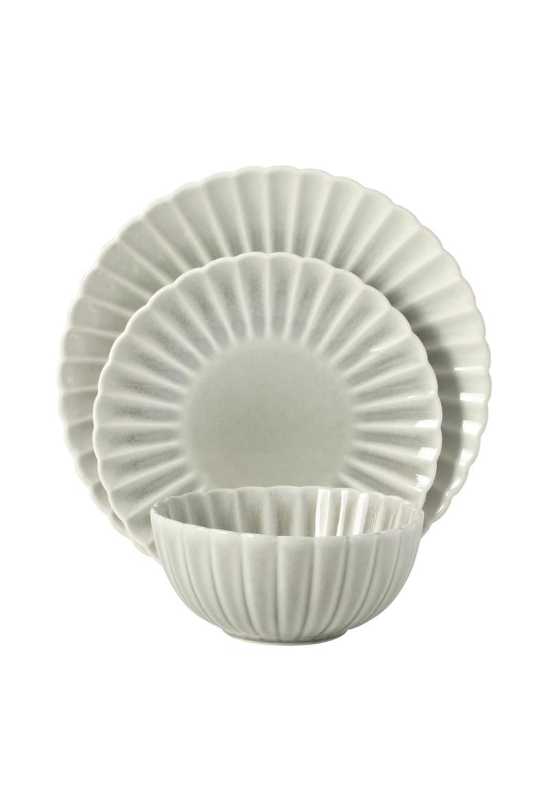 Peach Orchard 12 Piece New Bone China Dinnerware Set, Alternate, color, Grey