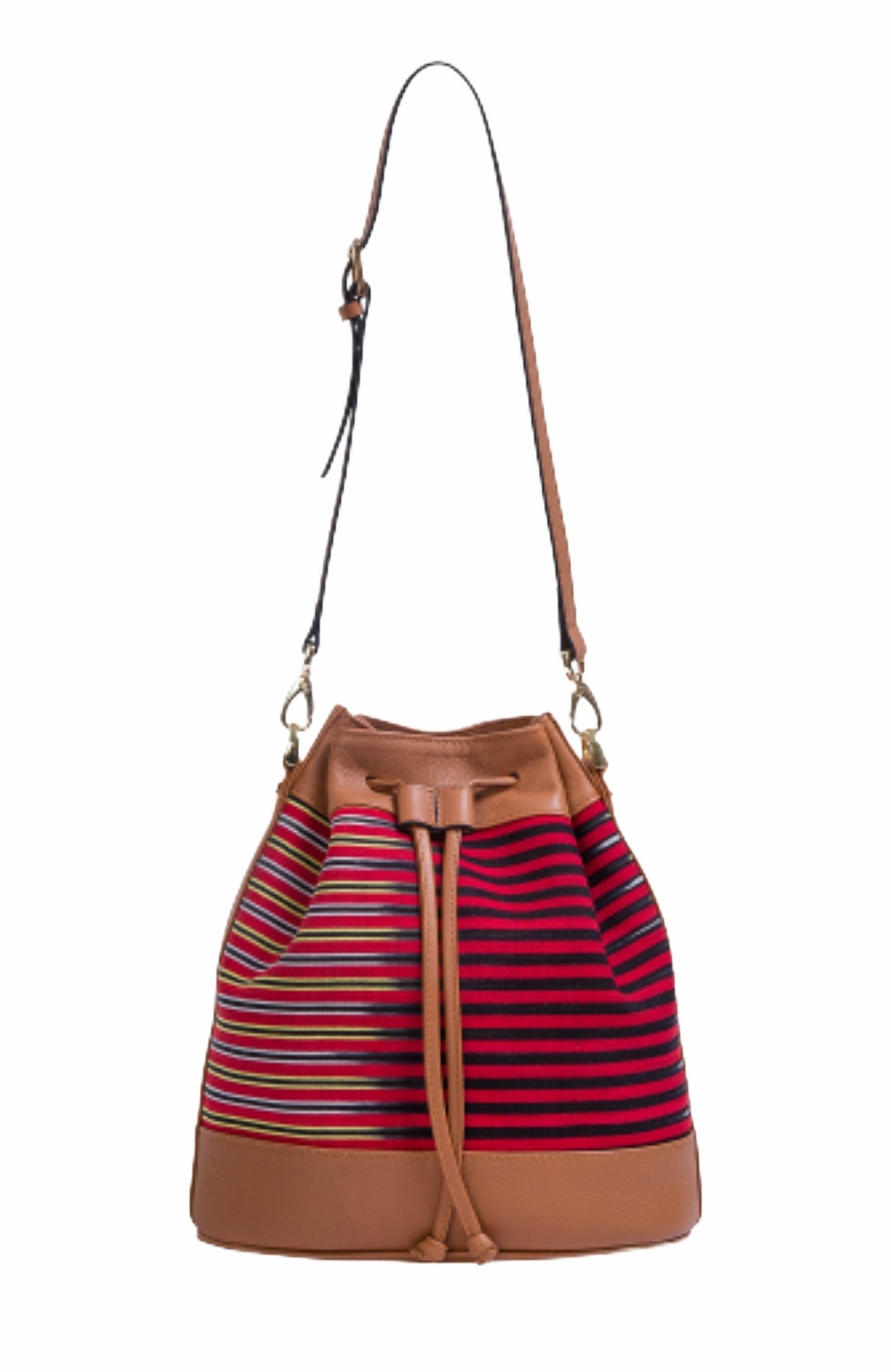 K'ai & Vrosi Leather & Striped Fabric Pattern Convertible Bag, Alternate, color, Brown