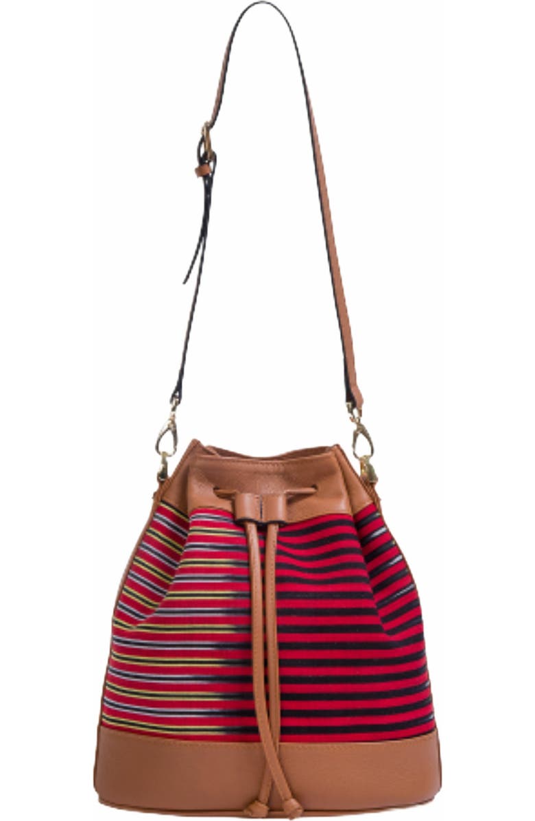 K'ai & Vrosi Leather & Striped Fabric Pattern Convertible Bag, Alternate, color, Brown