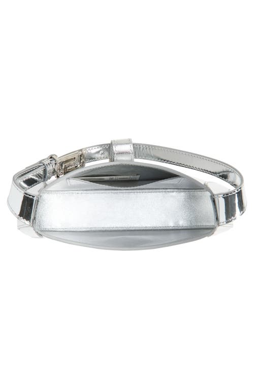 Versace Small Greca Metallic Leather Hobo Bag In Silver
