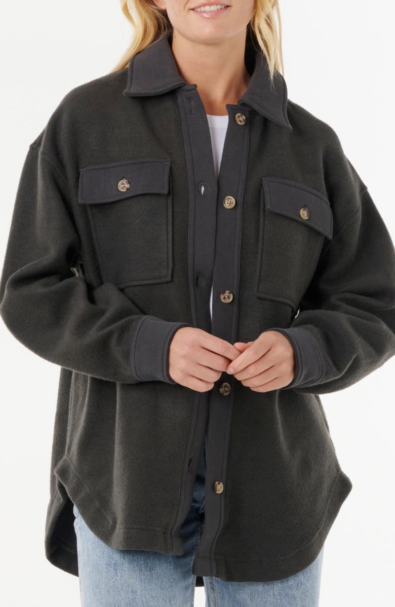 Rip Curl High Tide Fleece Button-Up Shacket, Main, color, Washed Black