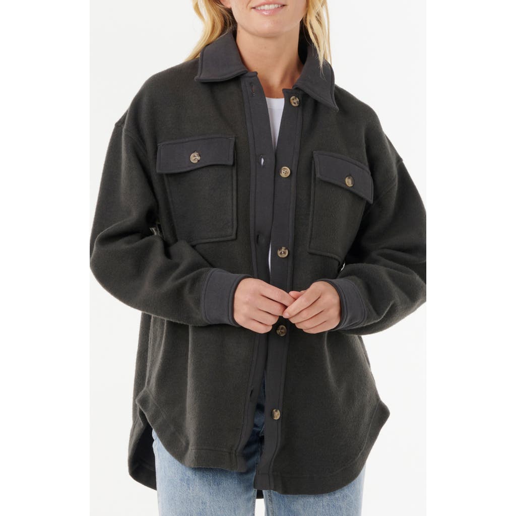 Rip Curl High Tide Fleece Button-up Shacket In Black