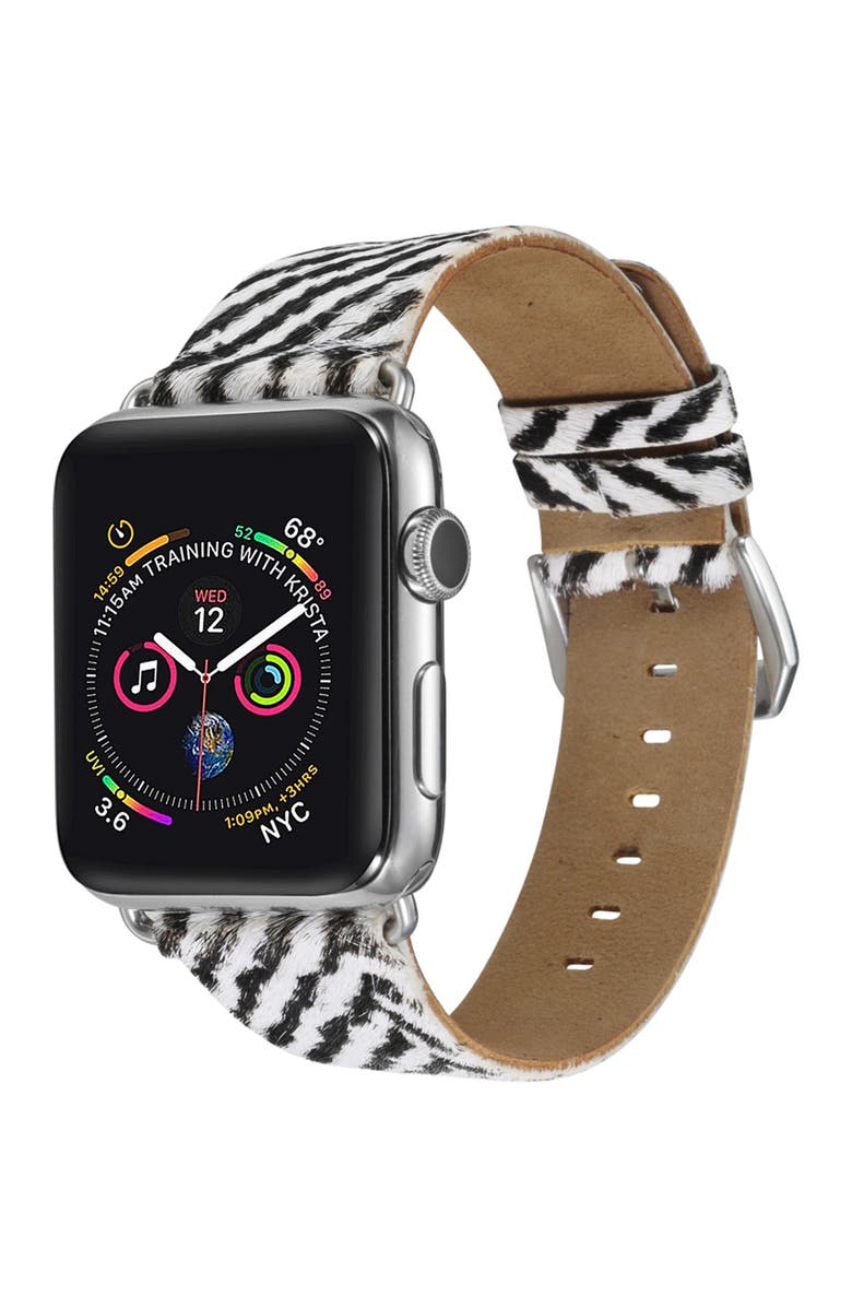 The Posh Tech Zebra Genuine Calf Hair Apple Watch<sup>®</sup> Watchband, Main, color,