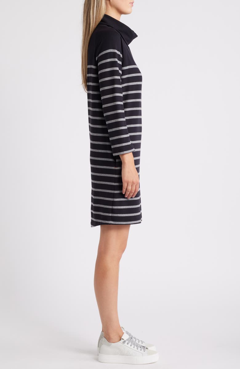 Hatley Stripe Cowl Neck Long Sleeve Cotton Blend French Terry Minidress, Alternate, color,