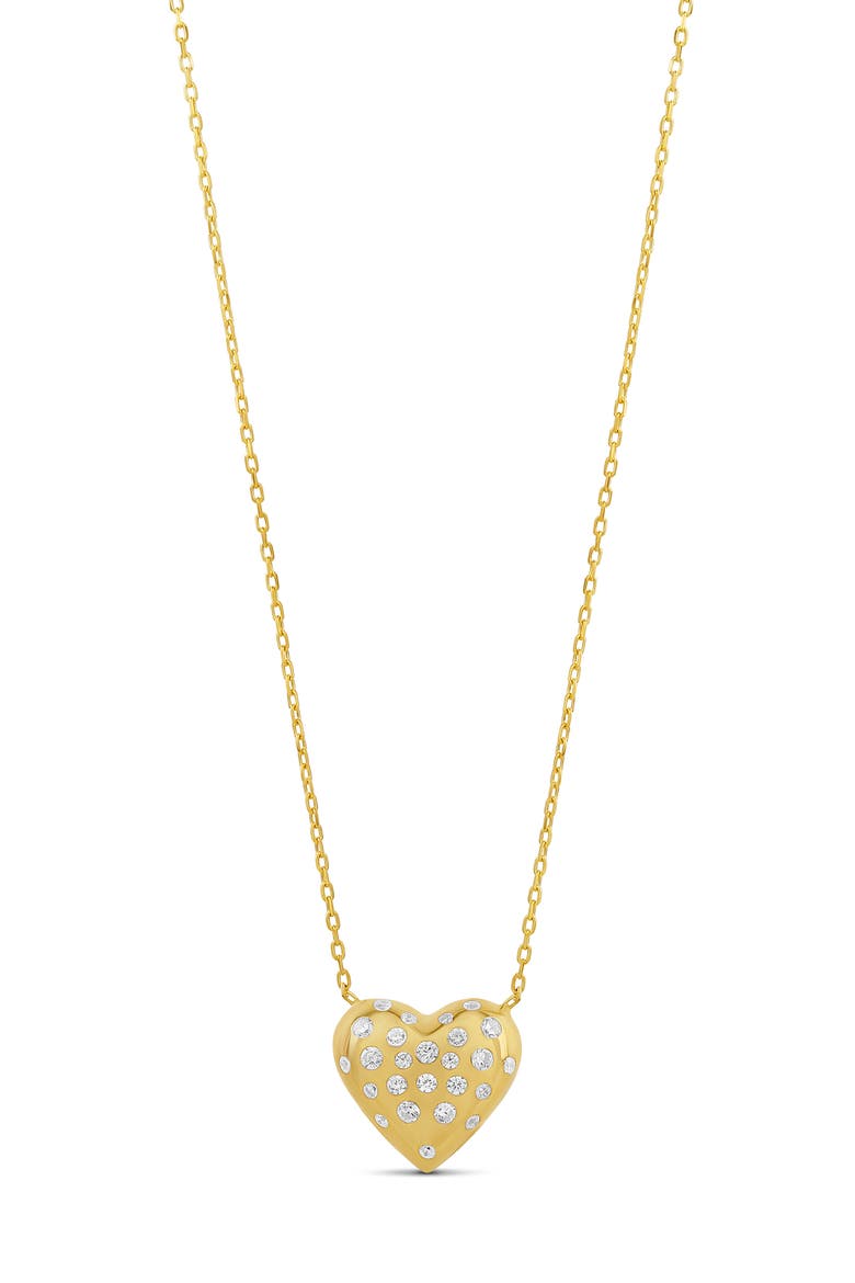 Scattered Stone Puffy Heart Necklace, Main, color, GOLD