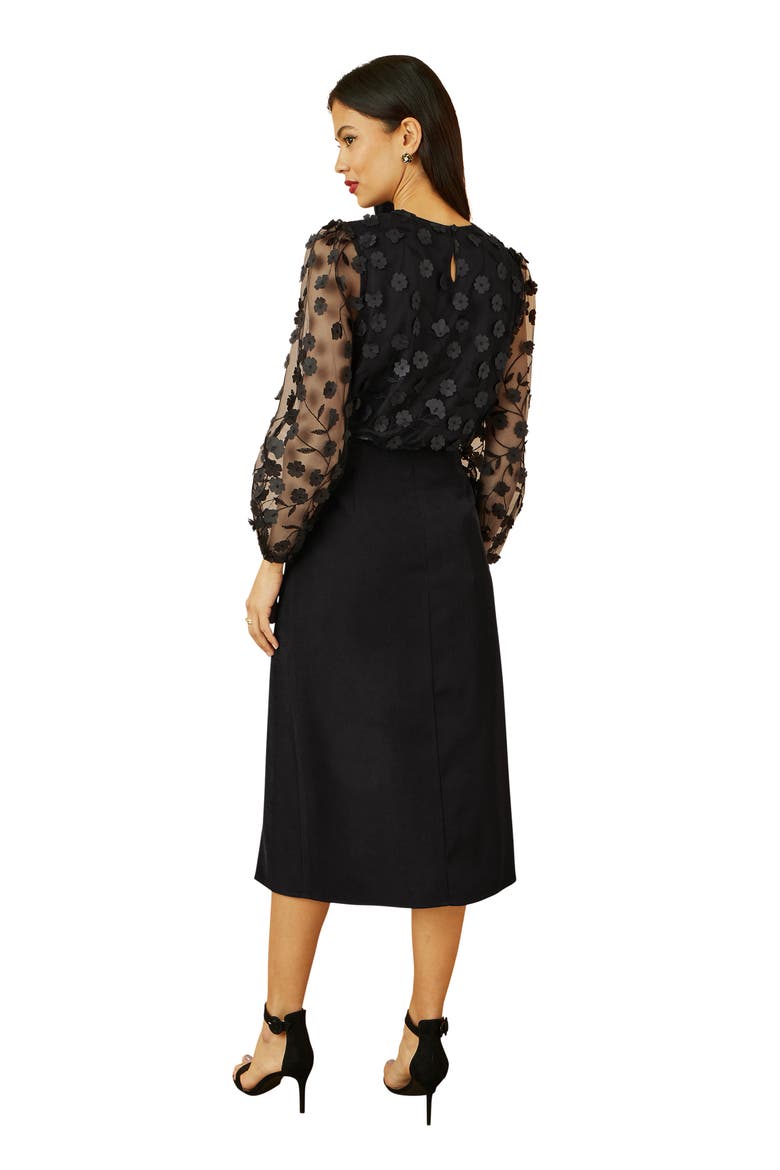 Long Sleeve Sheer Floral Top, Alternate, color, Black