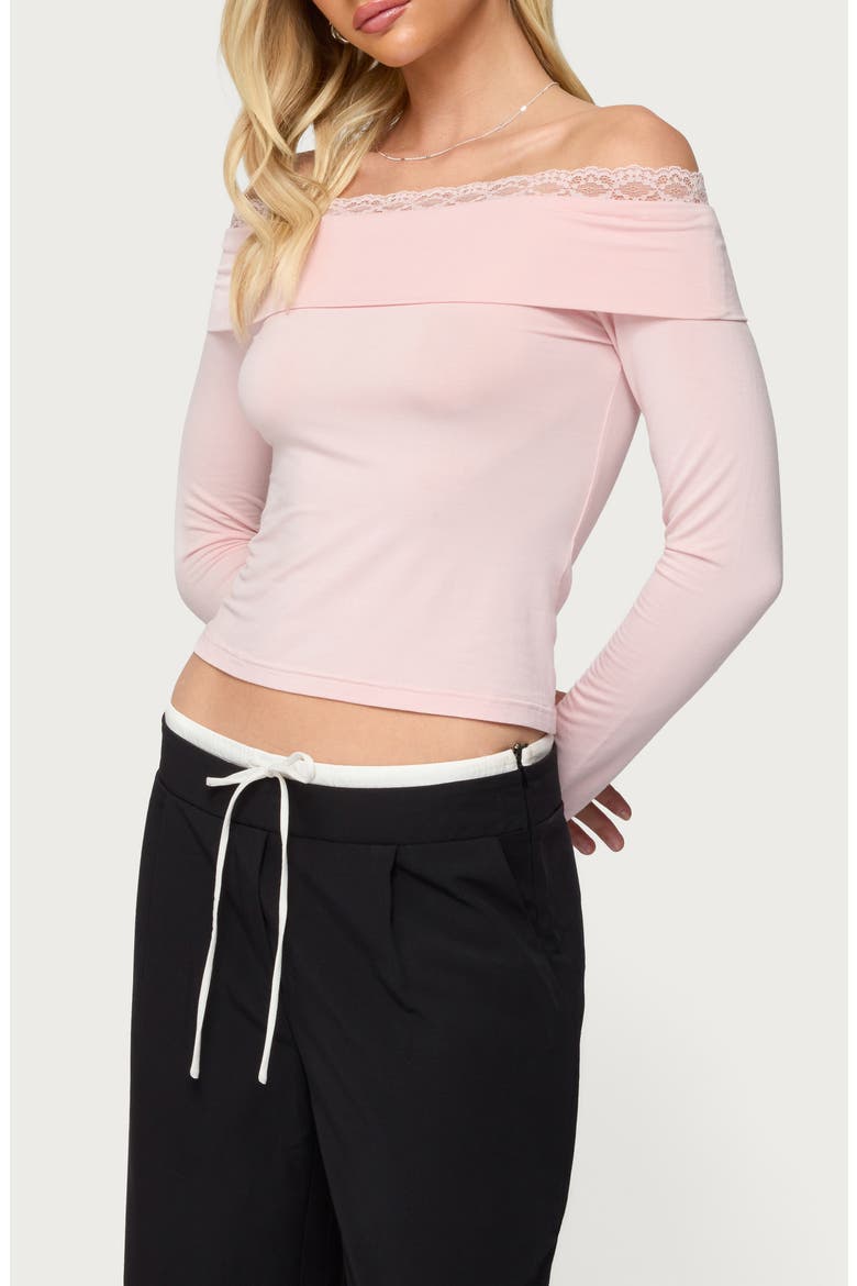 Janus Lacey Foldover Off the Shoulder Top, Alternate, color, PINK