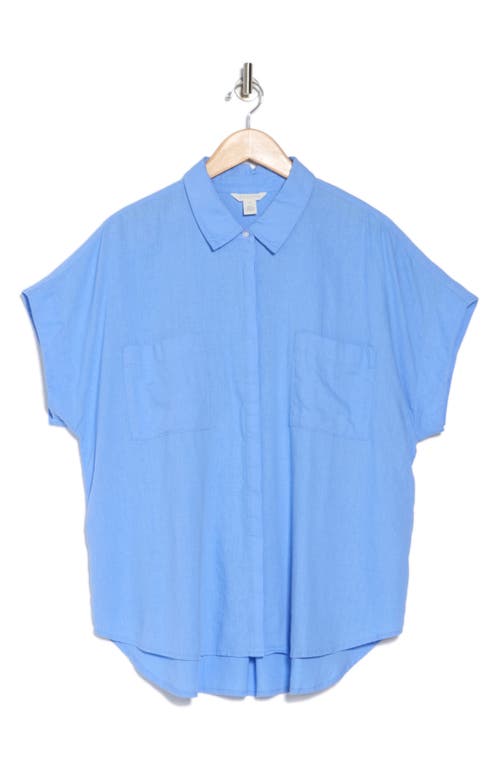 Shop Caslon ® Double Pocket Linen Blend Camp Shirt In Blue Cornflower
