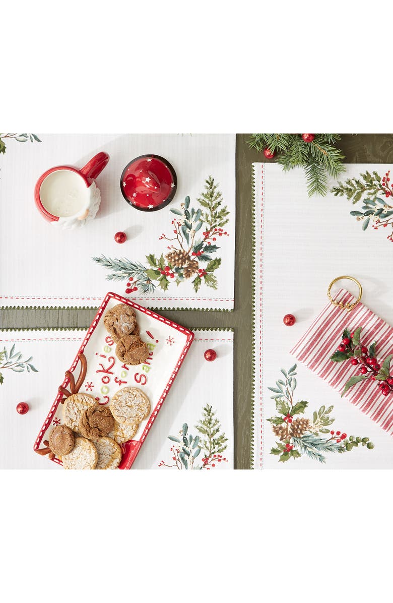 Design Imports Set of 4 Heritage Holiday Reversible Sprigs Placemats, Alternate, color, Boughs Of Holly/ Red Ticking