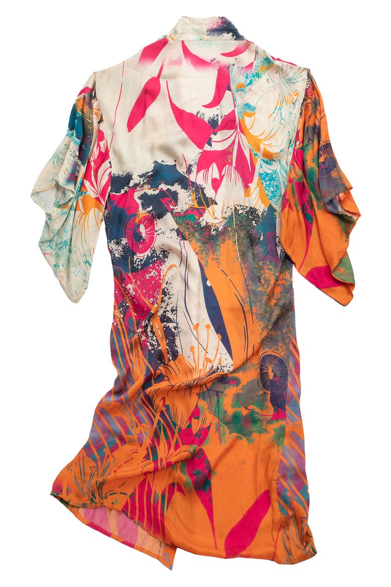 Abstract Floral Duster, Alternate, color, ORANGE MULTI