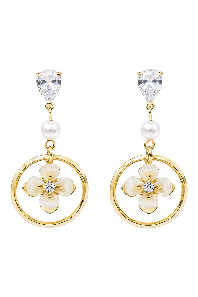 Flower Circle Drop Earrings, Main, color, GOLD