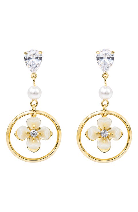 Flower Circle Drop Earrings