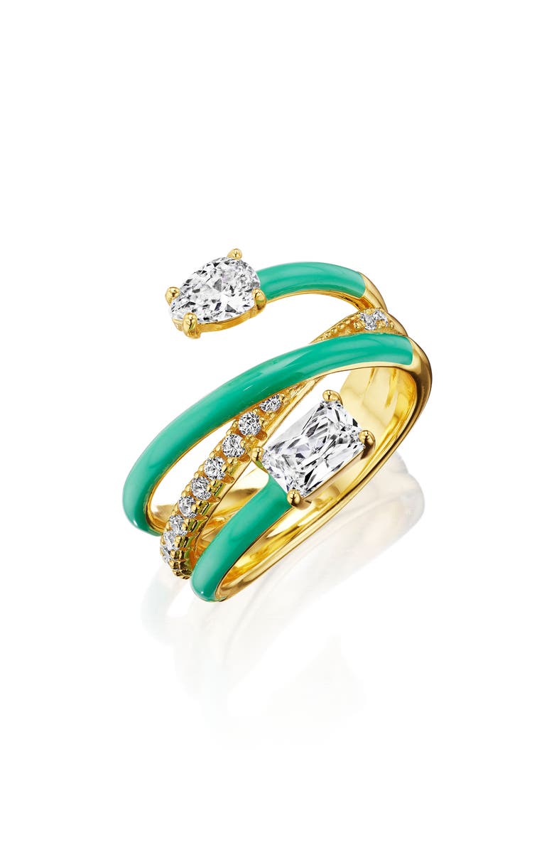 Bright Fuchsia 18K Gold Plated Sterling Silver White Sapphire & Enamel Ring, Main, color, 