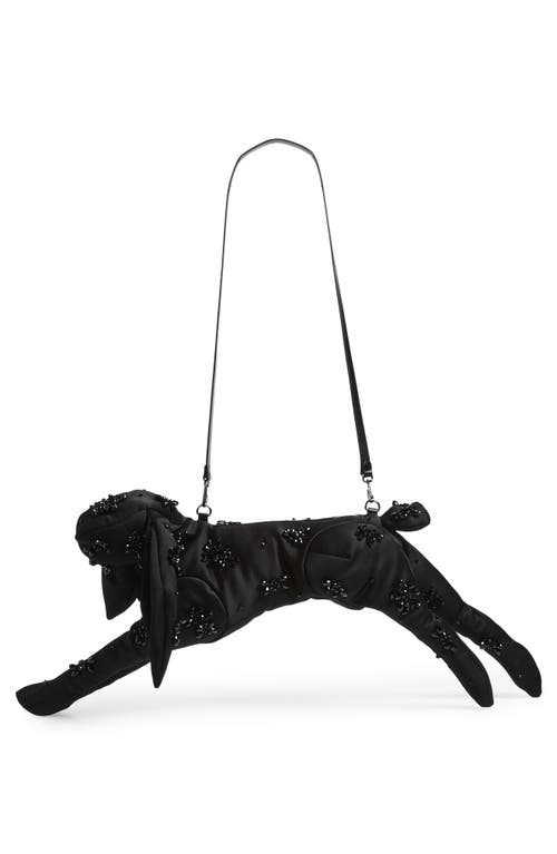 Simone Rocha Hare Embellished Turbo Satin Crossbody Bag In Black