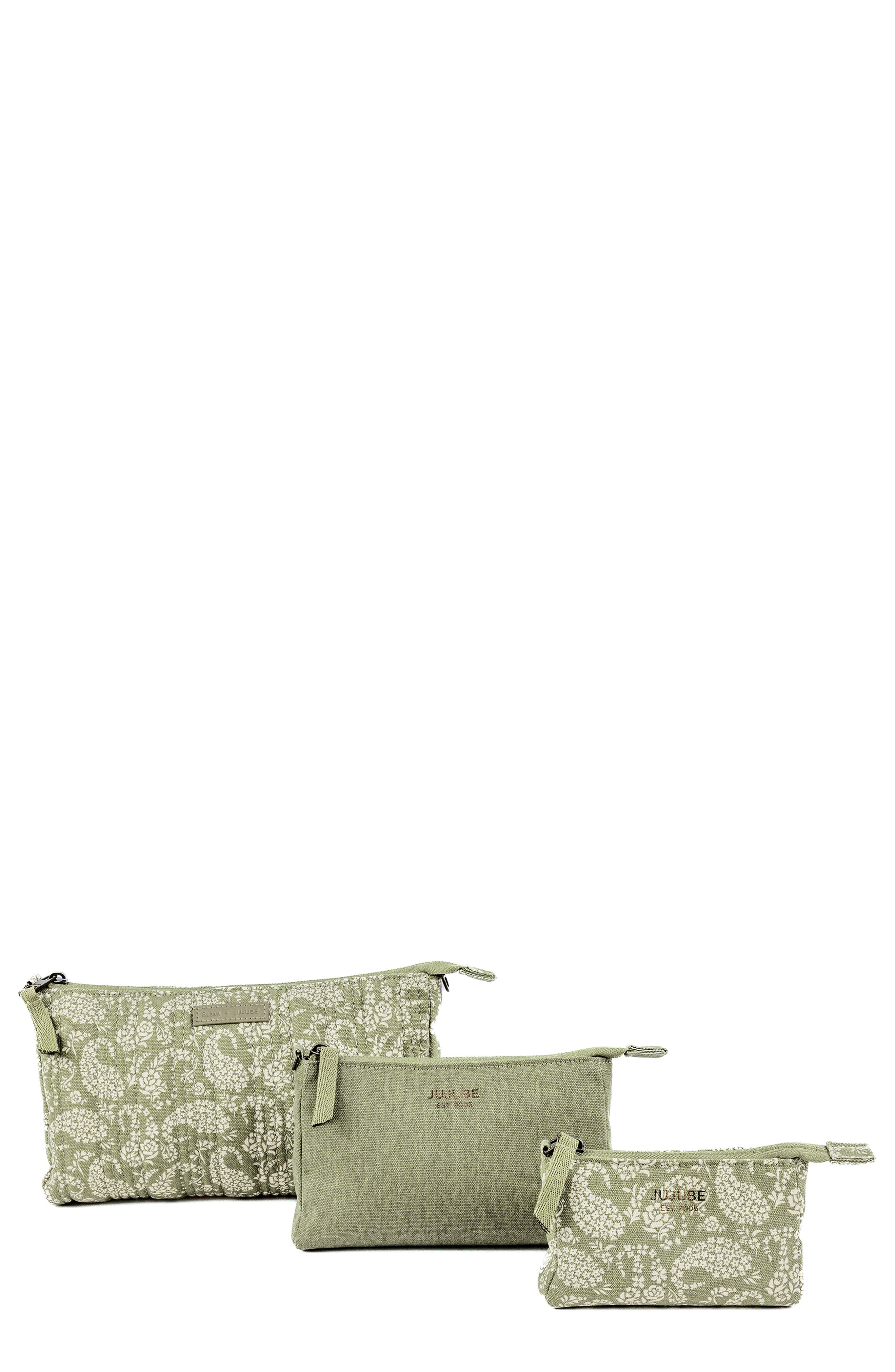 JuJuBe x Sazan Set of 3 Cotton Canvas Pouches, Main, color, Paisley Floral