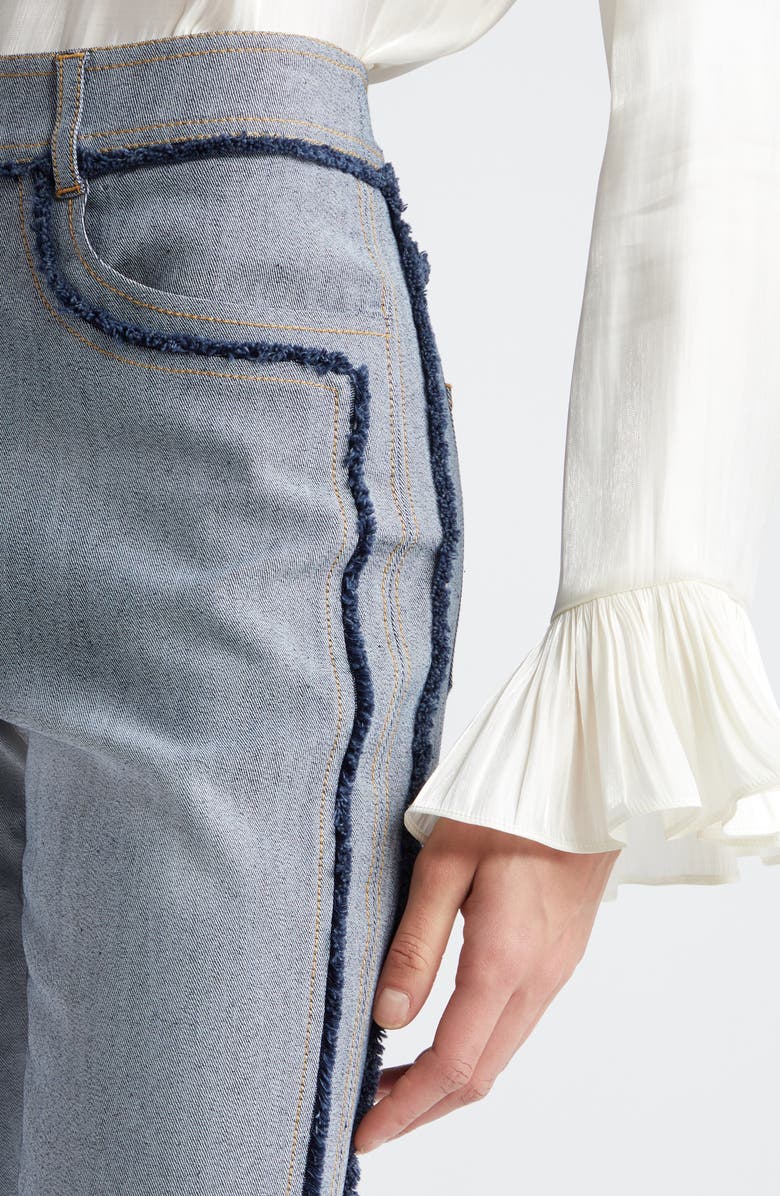 Cinq à Sept Sallie Fringe Trim Flare Crop Jeans, Alternate, color,