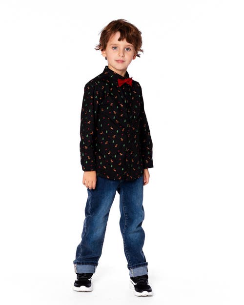 Deux Par Deux Poplin Shirt With Bow Tie In Black