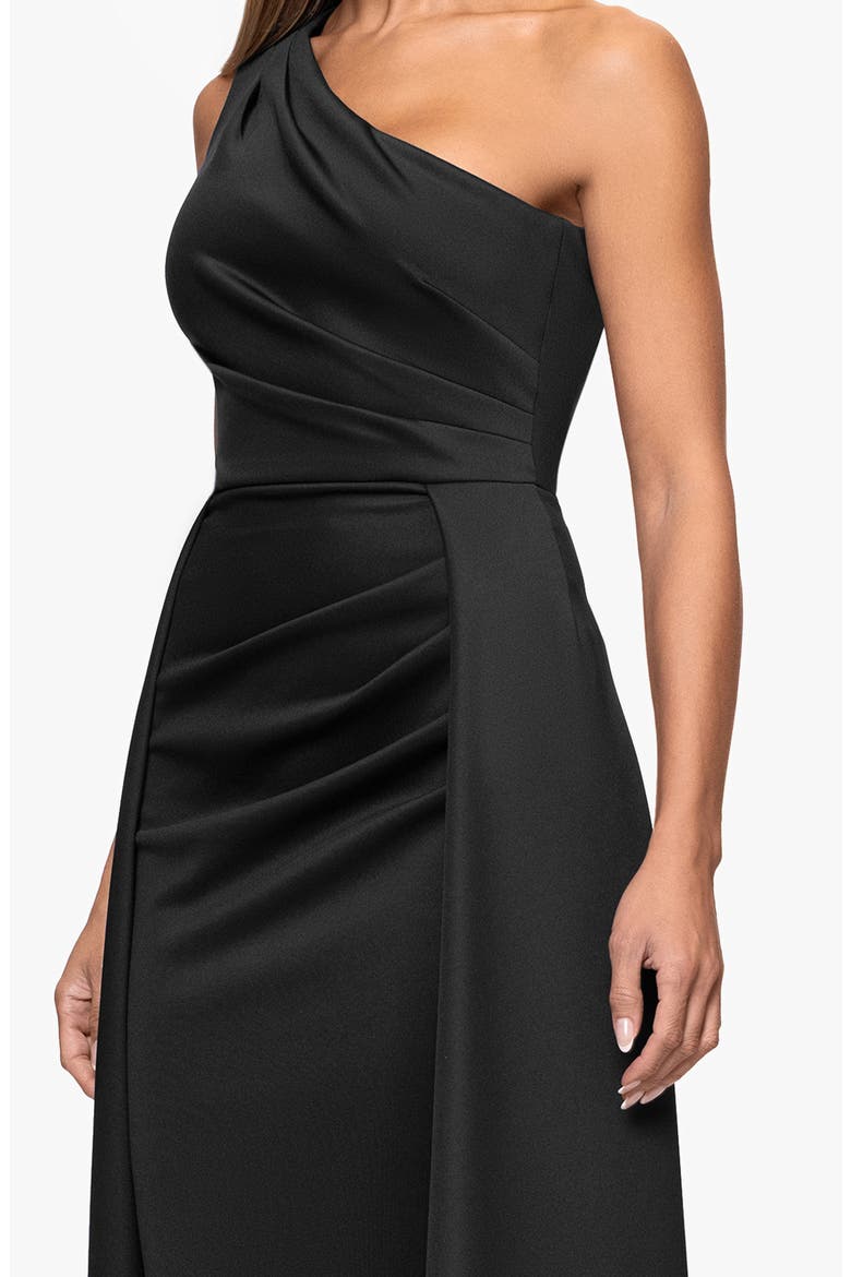 One-Shoulder Scuba Crepe Evening Gown, Alternate, color, BLACK