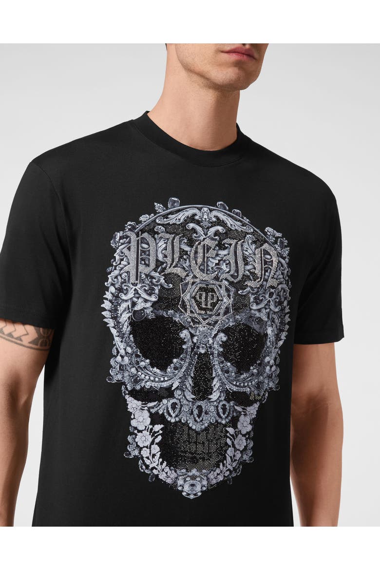 T-Shirt Round Neck Ss Baroque Skull Men, Alternate, color, black