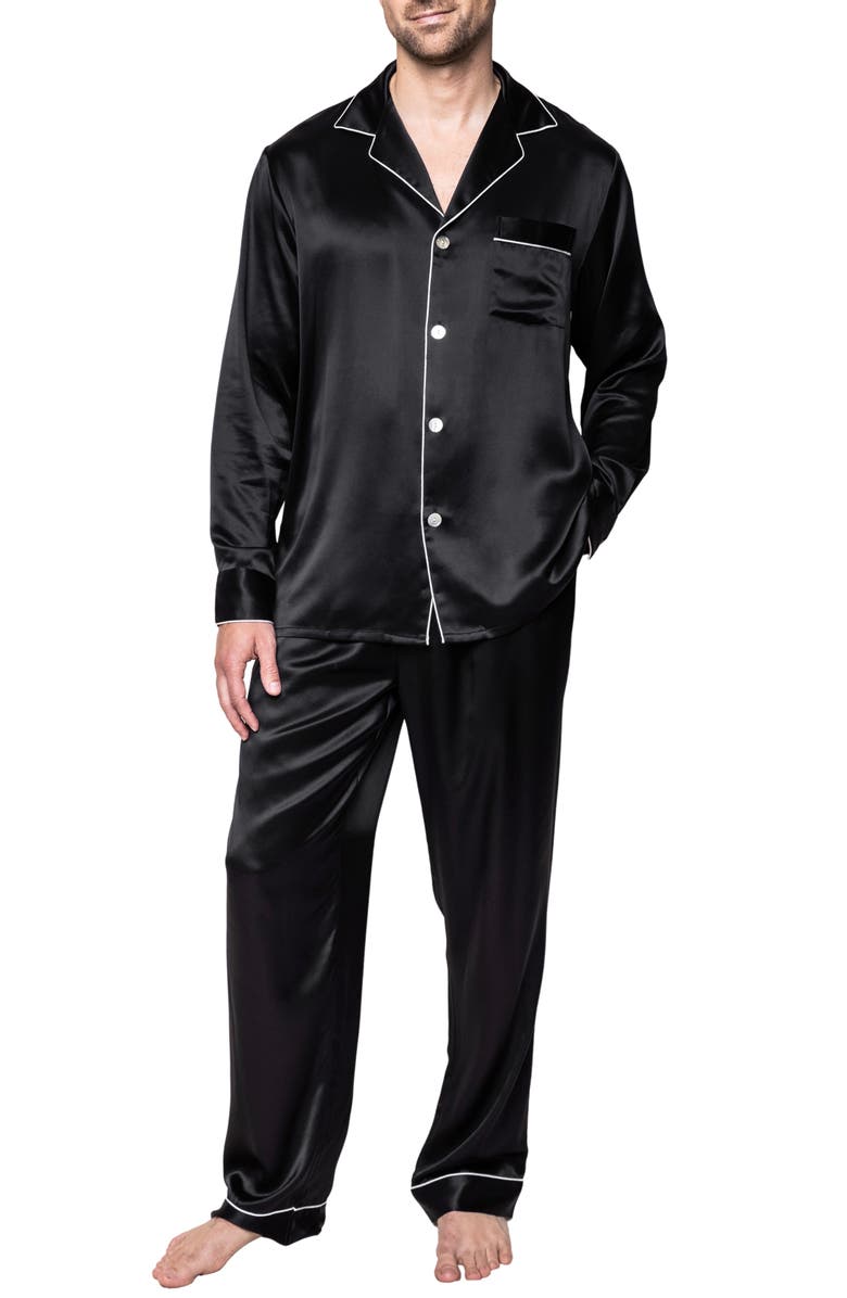 Petite Plume Silk Pajama Set, Main, color, Black