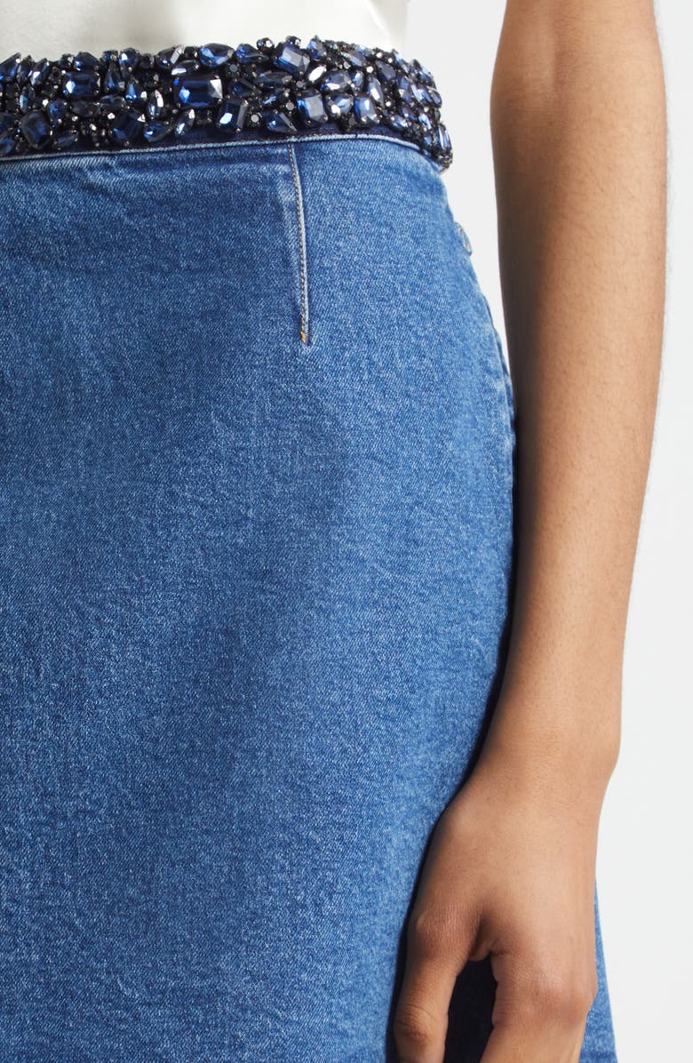 Cinq à Sept Amara Rhinestone Denim Skirt, Alternate, color, Sapphire/Sapphire