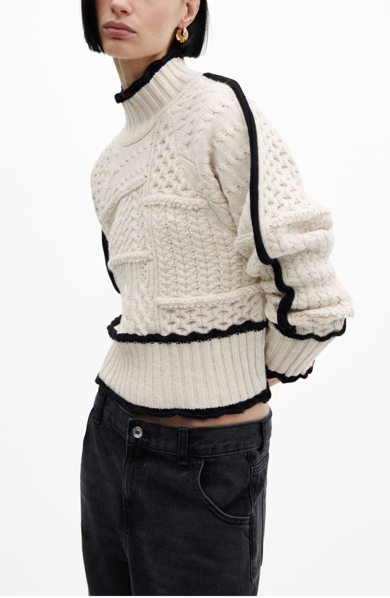 MANGO Mock Neck Cable Knit Sweater, Alternate, color, 