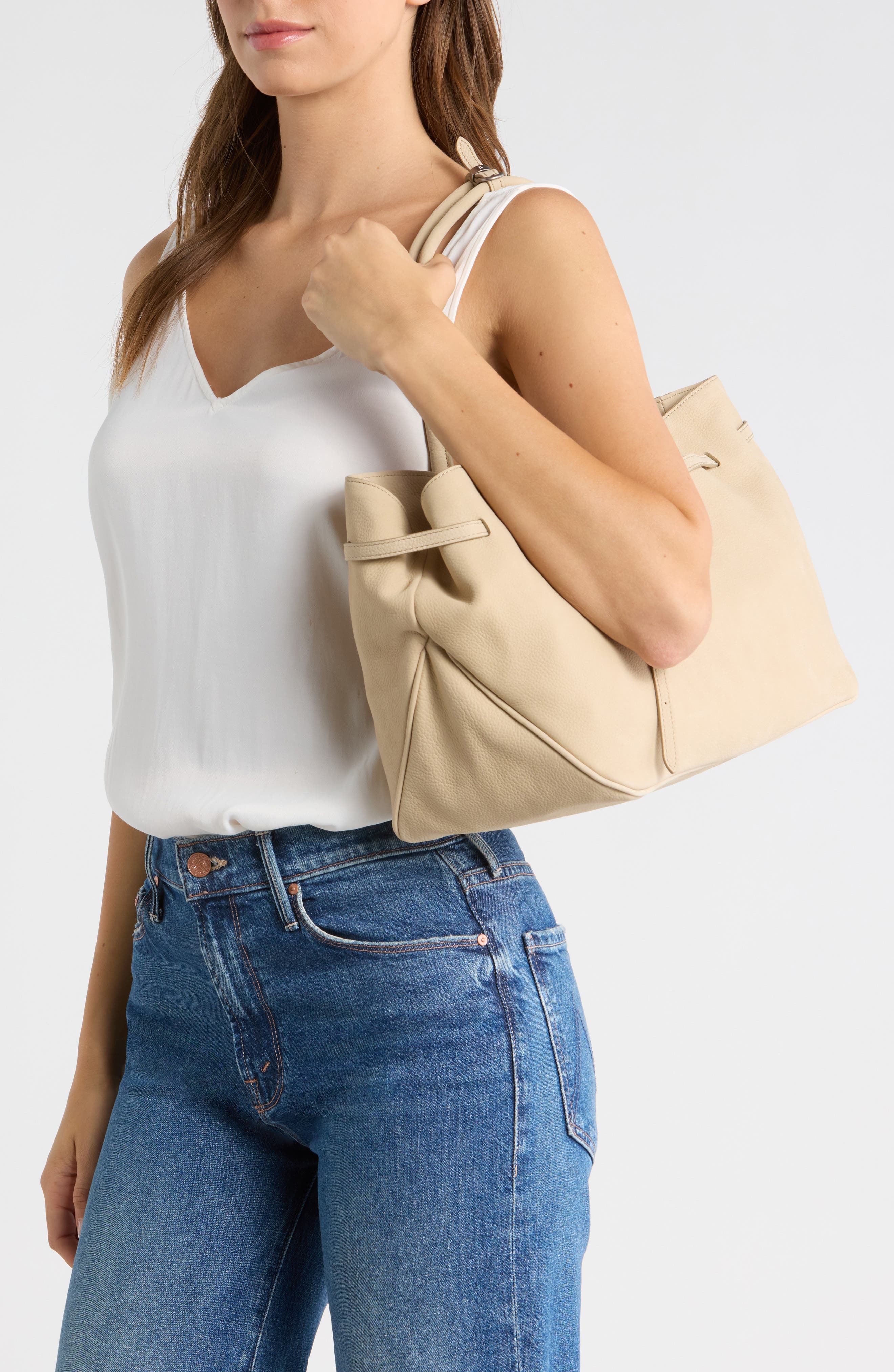 Grandma Large Buckle Suede Shoulder Bag, Alternate, color, BEIGE NUBUCK