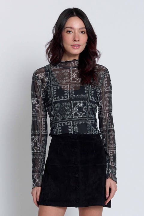 Wren Sheer Bandana Print Turtleneck Top