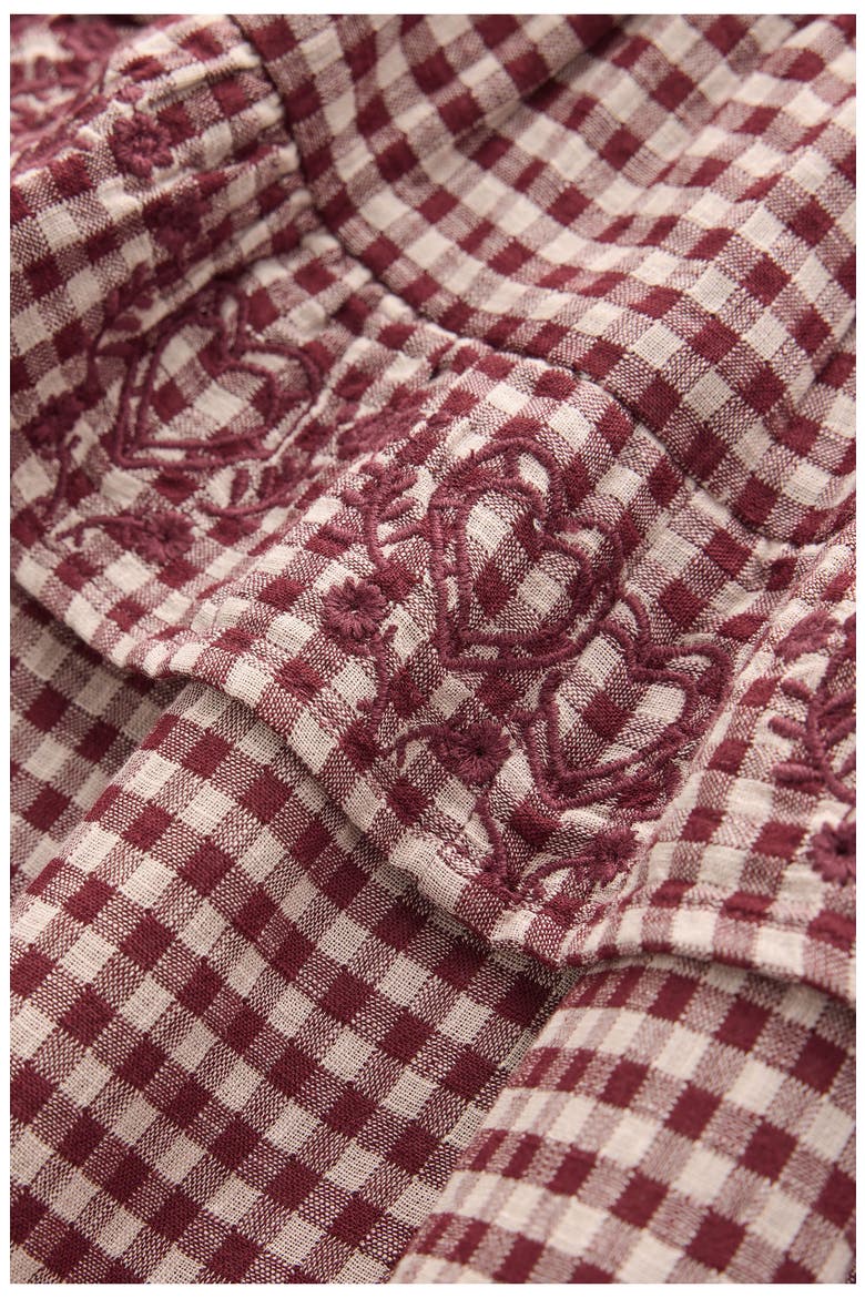 Kids' Check Embroidered Ruffle Blouse, Alternate, color, BROWN