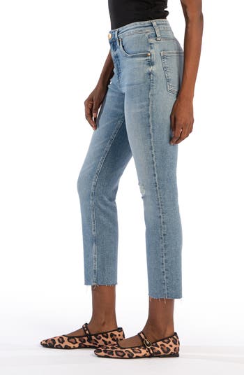 Rachael Ripped High Waist Raw Crop Hem Mom Jeans