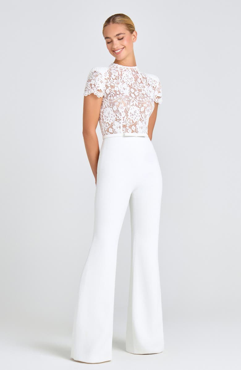 NADINE MERABI Harriet Flare Leg Lace & Crepe Jumpsuit, Alternate, color, White