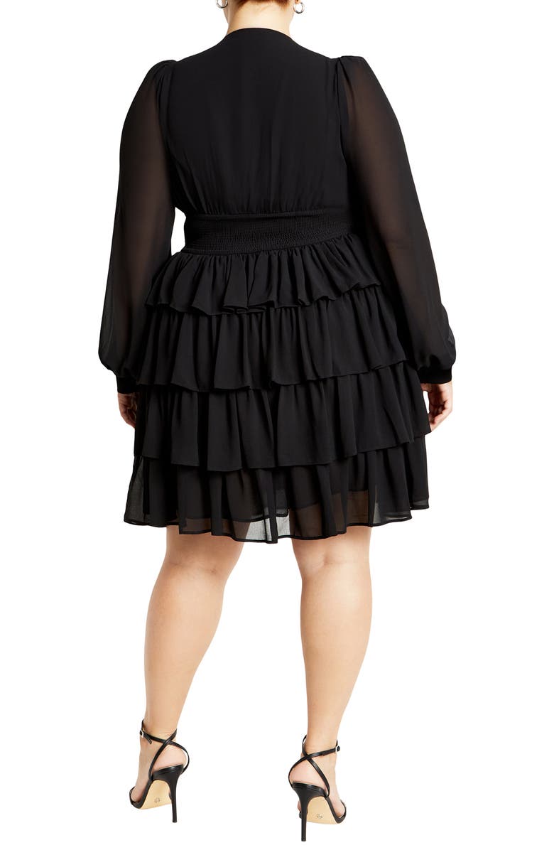 City Chic Kailey Ruffle Long Sleeve Tiered Cocktail Dress, Alternate, color, 