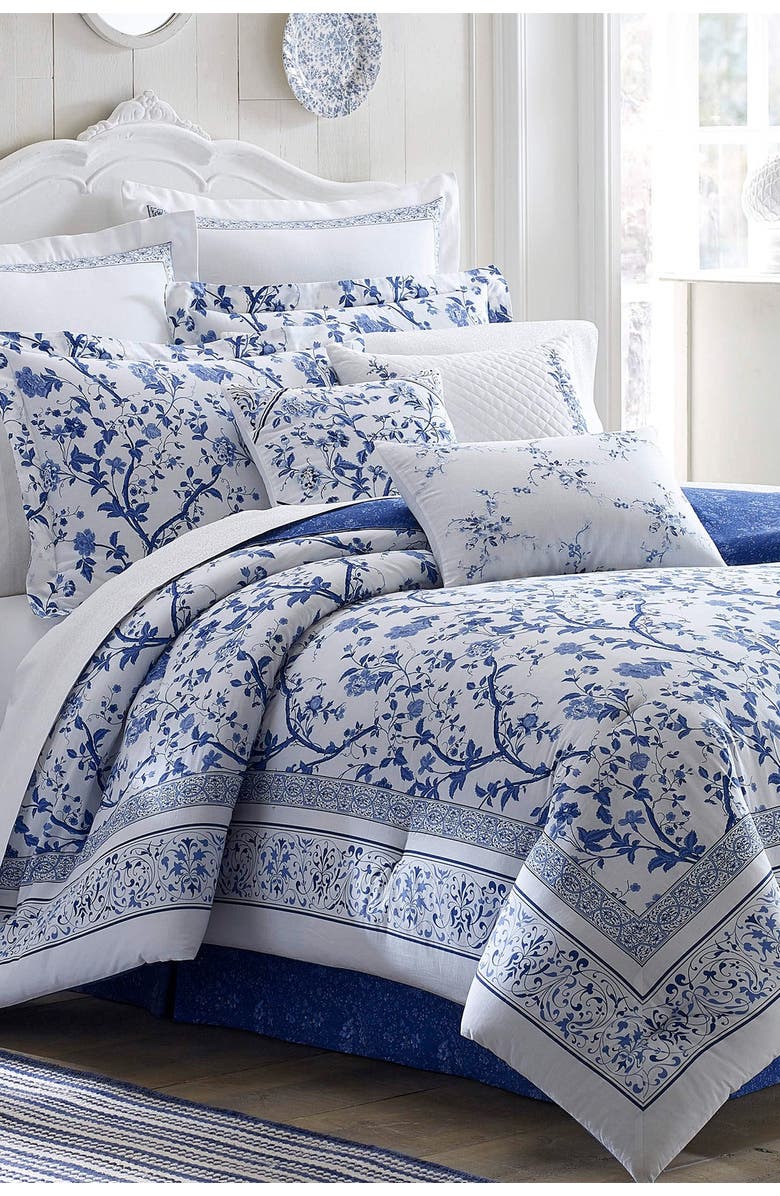 Laura Ashley Embroidered Decorative Pillow, Main, color, China Blue