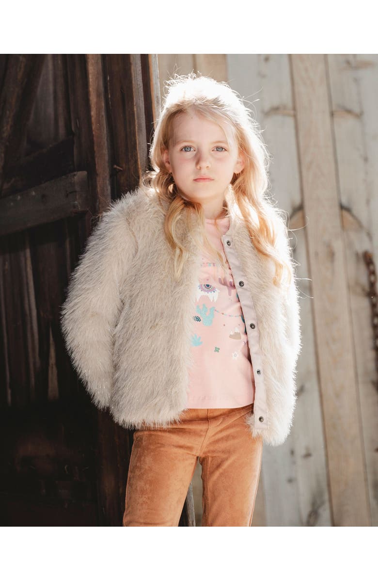 Deux par Deux Short Faux Fur Coat, Main, color, Beige