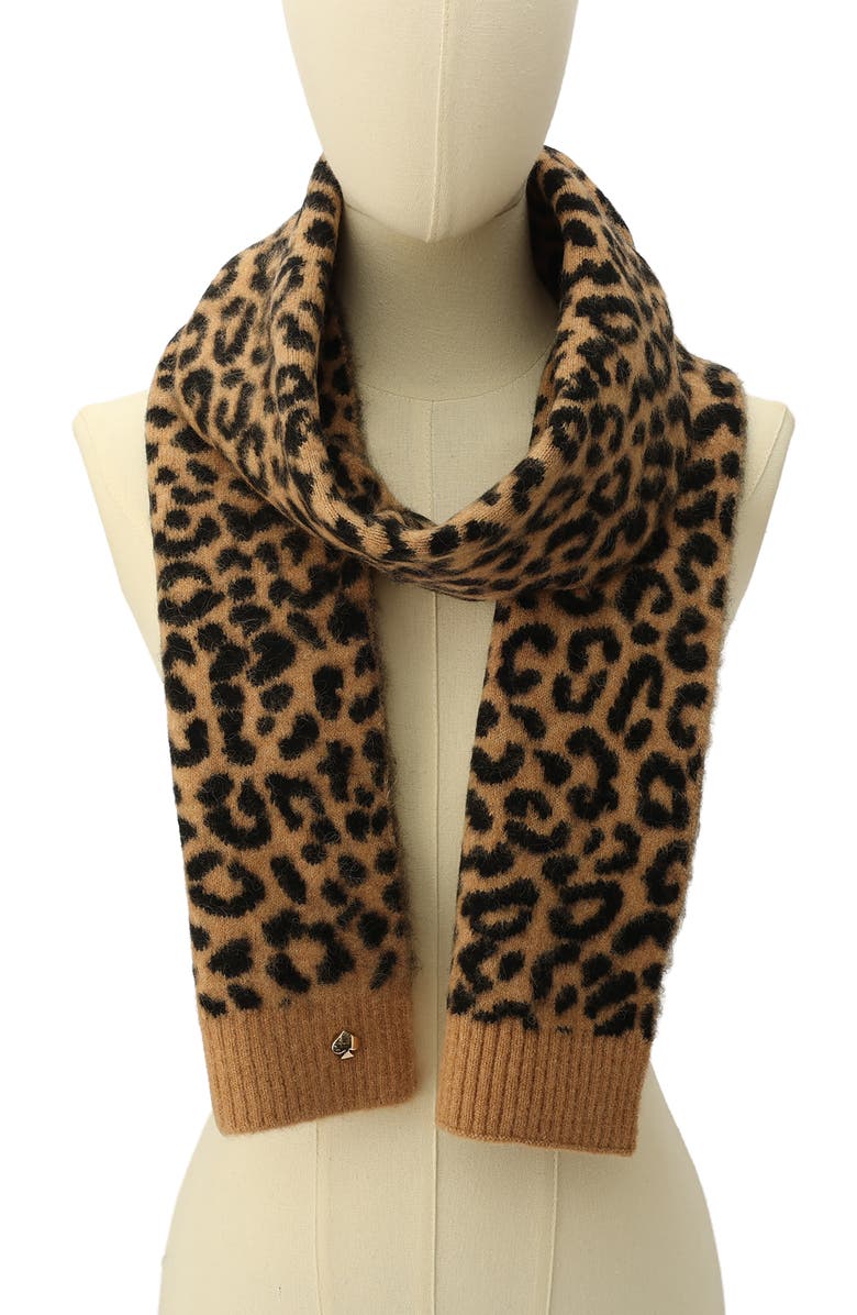 Kate Spade New York classic leopard print scarf, Alternate, color, 