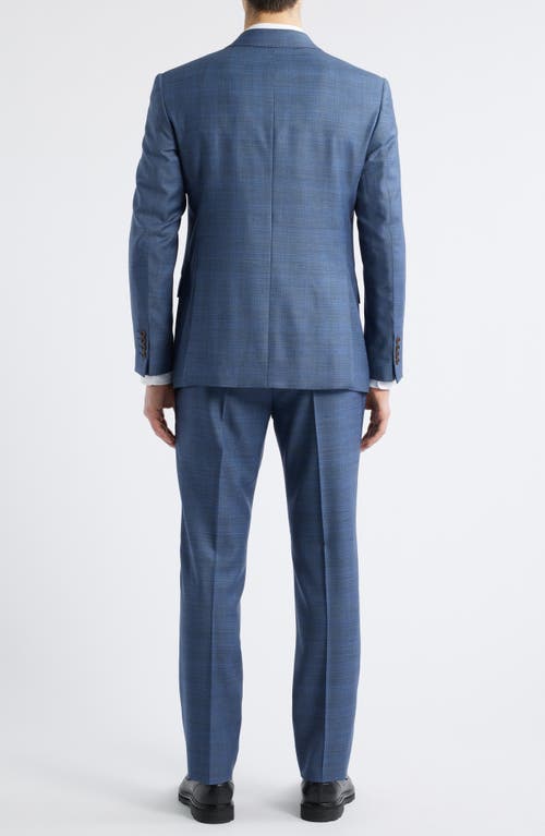Emporio Armani Blue Check Wool Suit In Solid Medium Blue