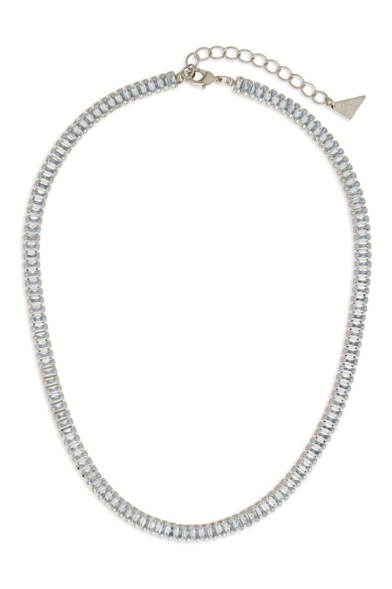 Tapered Baguette Cut Cubic Zirconia Tennis Necklace, Alternate, color, SILVER