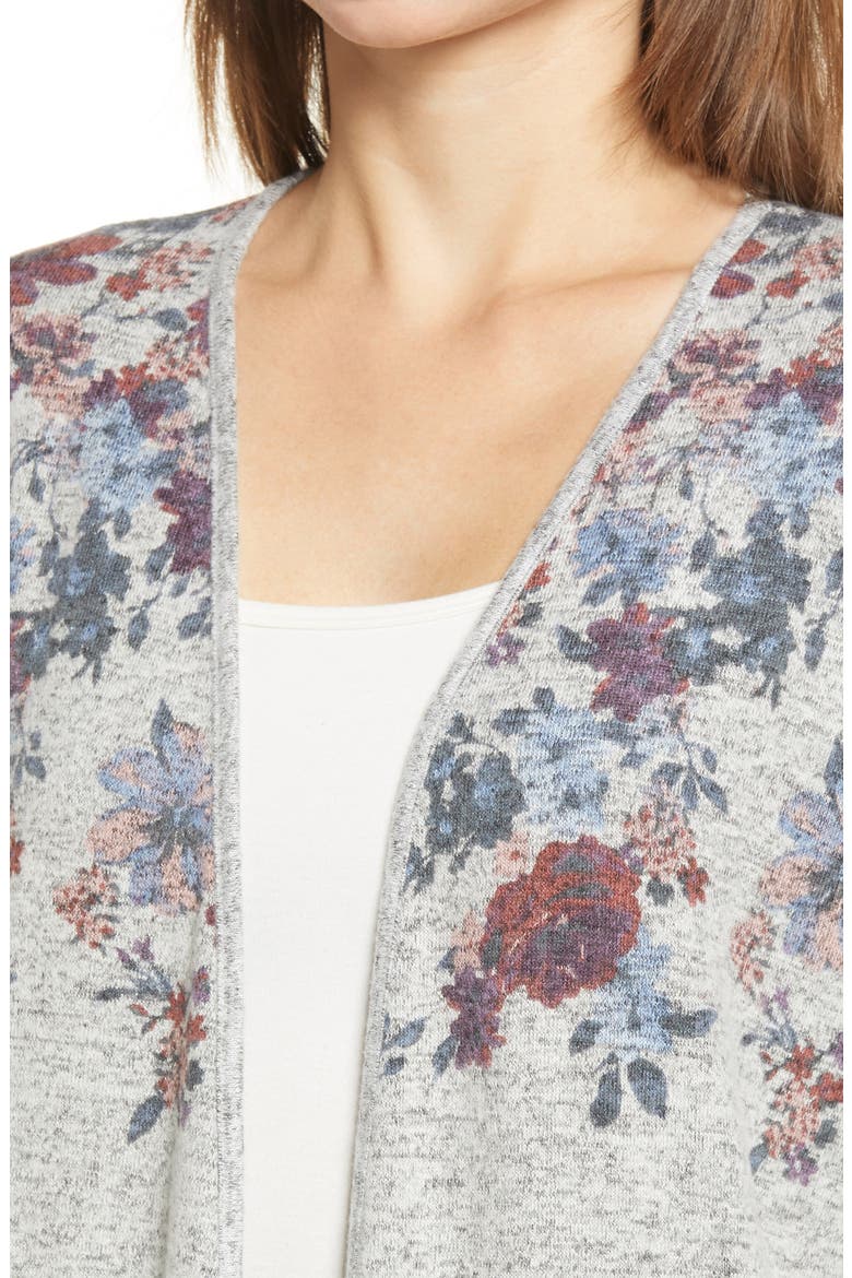 Open Front Cardigan, Alternate, color, GREY FADED FLORAL