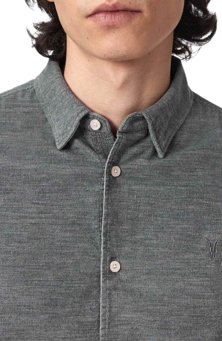 AllSaints Lorella Rib Cotton Button-Up Shirt, Alternate, color, Light Grey