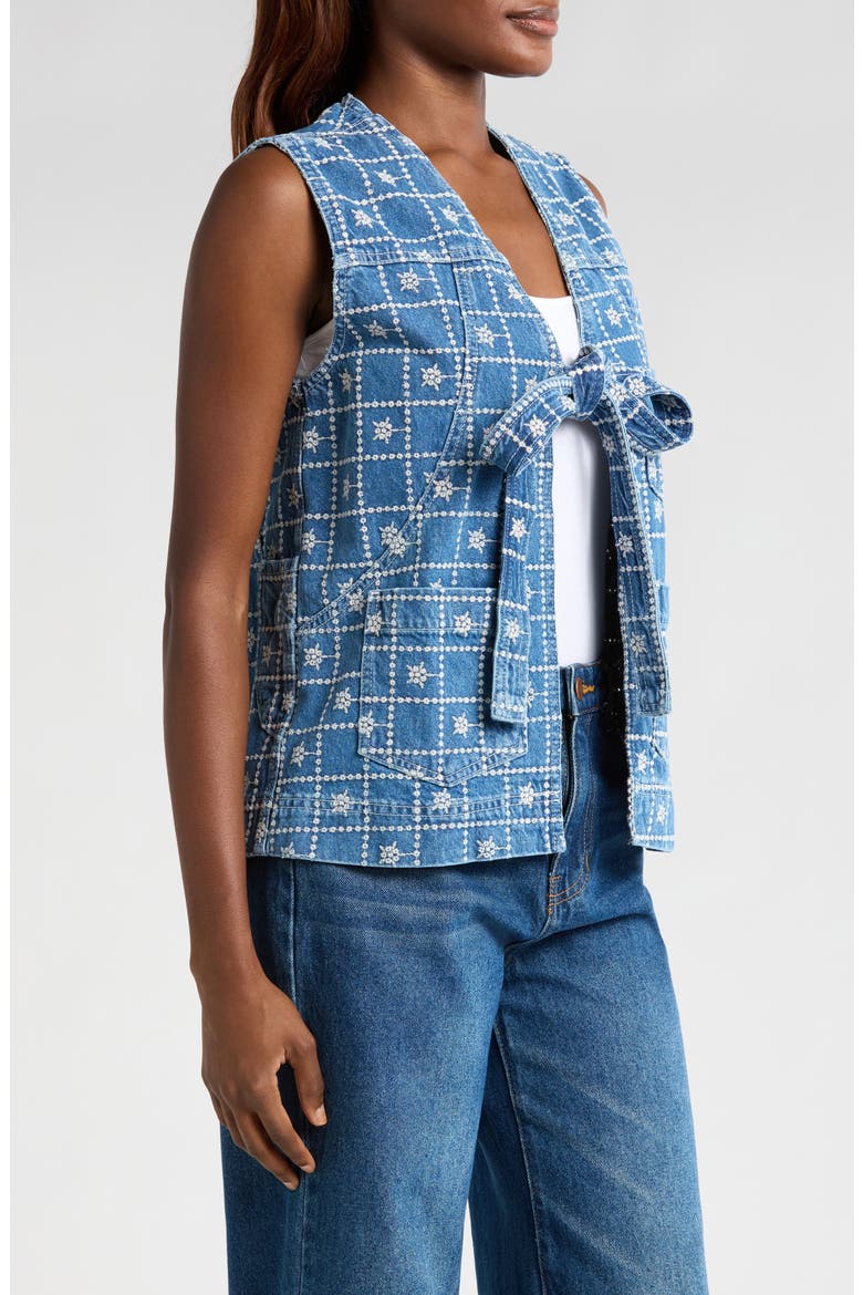Dilly Broderie Denim Vest, Alternate, color, SNAKE