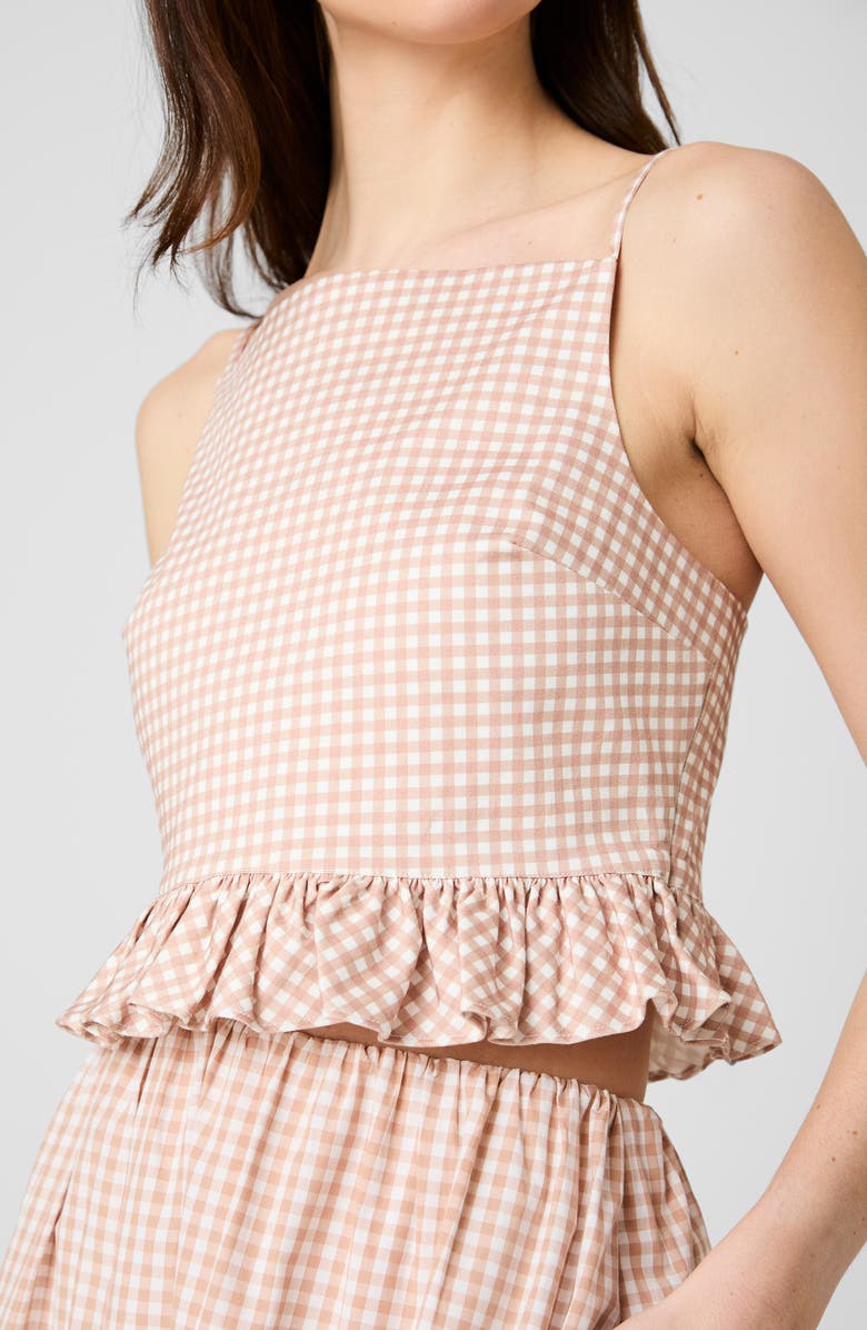 French Connection Lilah Gingham Crop Camisole, Alternate, color, Petite Gingham Almond Nude