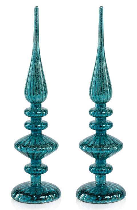Set of 2 Azenor LED Decorative Glass Tabletop Finial Ornaments