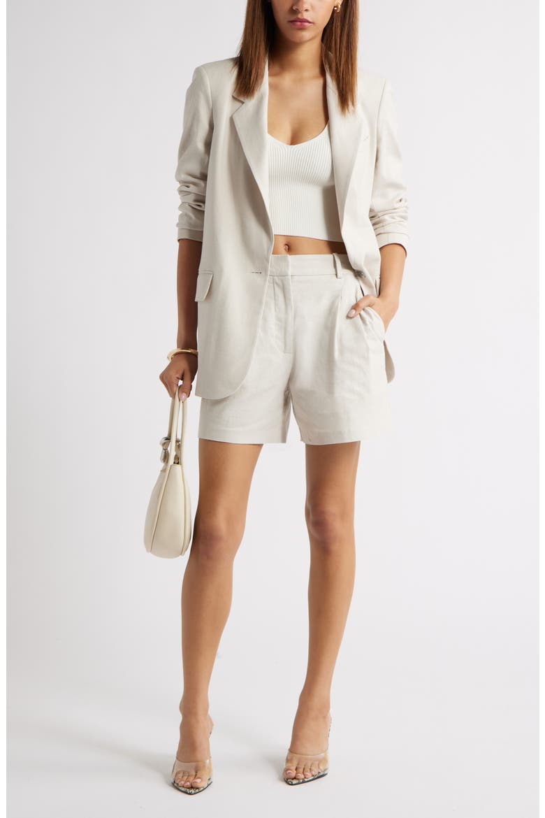 Everyday Pleated Linen Blend Shorts, Alternate, color, GREY MOONBEAM