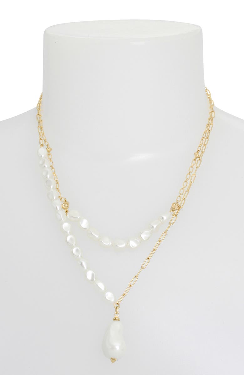 AllSaints Imitation Pearl Pendant Layered Necklace, Alternate, color, Pearl/ Gold