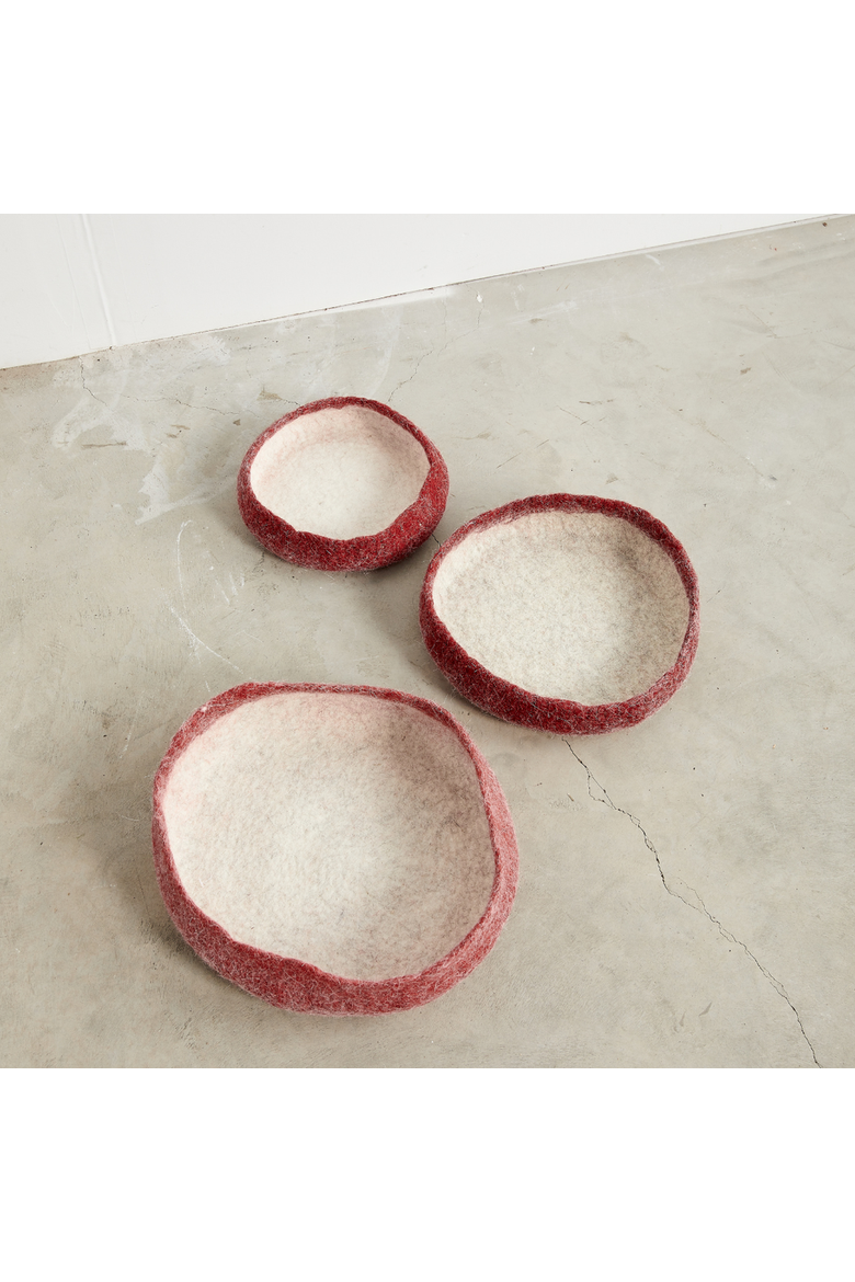 Berry Red Decorative Wool Nesting Bowl - Set of 3, Alternate, color, Red