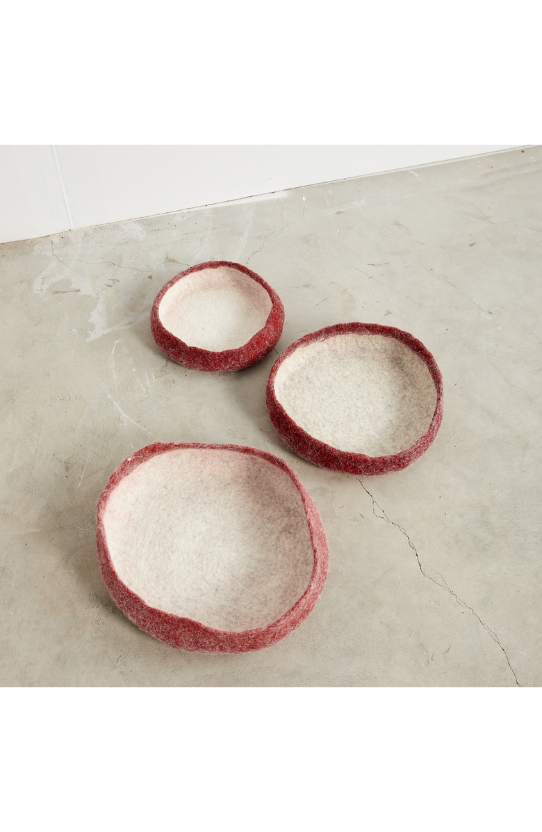 kanju Interiors Berry Red Decorative Wool Nesting Bowl - Set of 3, Alternate, color, Red