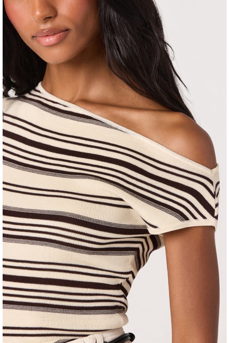 Sofia Off the Shoulder Striped Sweater, Alternate, color, CREAM BROWN STRIPE