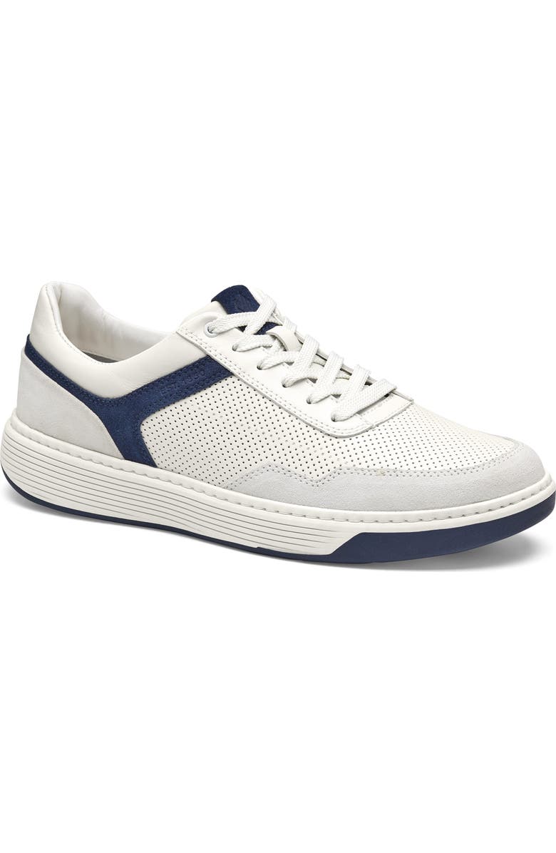 Johnston & Murphy Dawson Sneaker, Main, color, White Full Grain/ Navy Suede